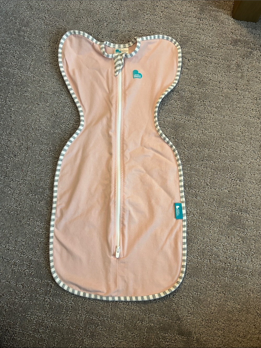 Love to dream Pink Peach Baby Sleep Swaddle with Stripe Trim